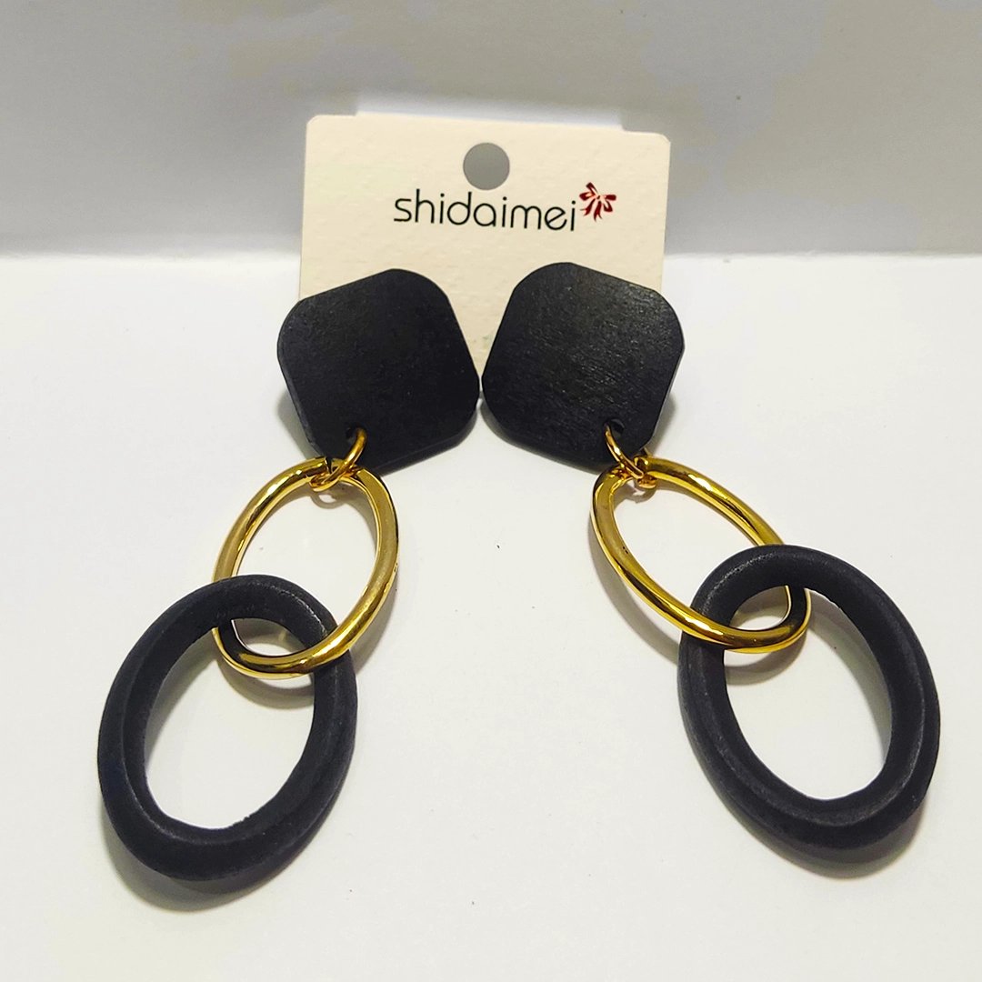 Black & Gold Geometric Link Earrings