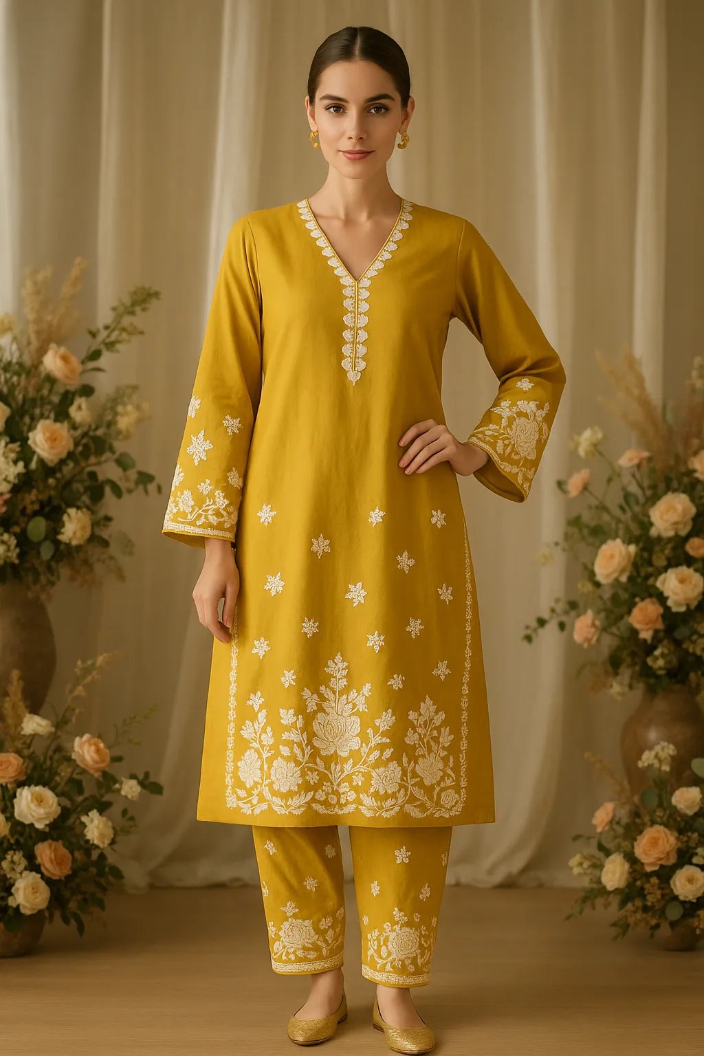 Mustard Yellow Cambric Cotton 2-Piece