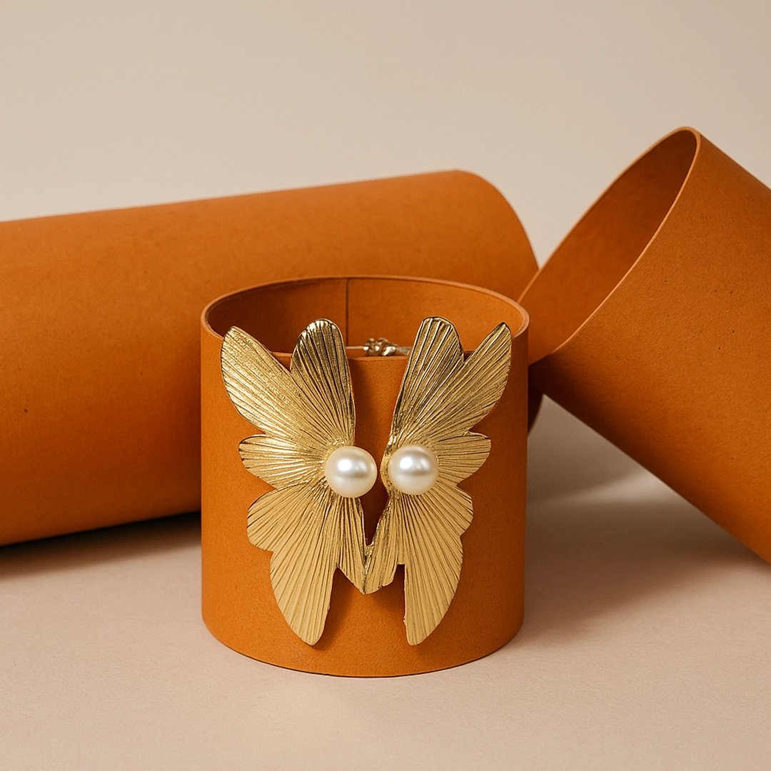 Golden Butterfly Pearl Earrings