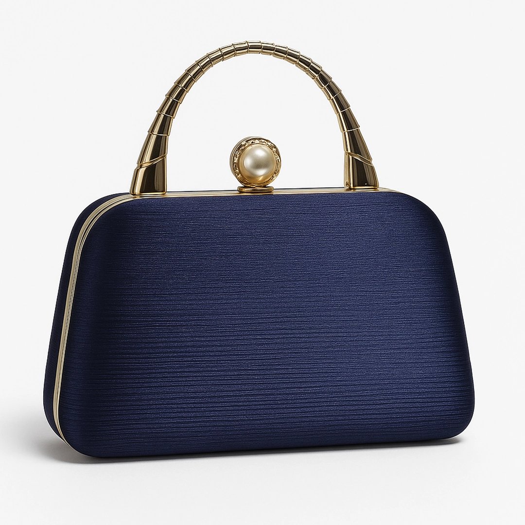 Navy Blue Suede Clutch Bag