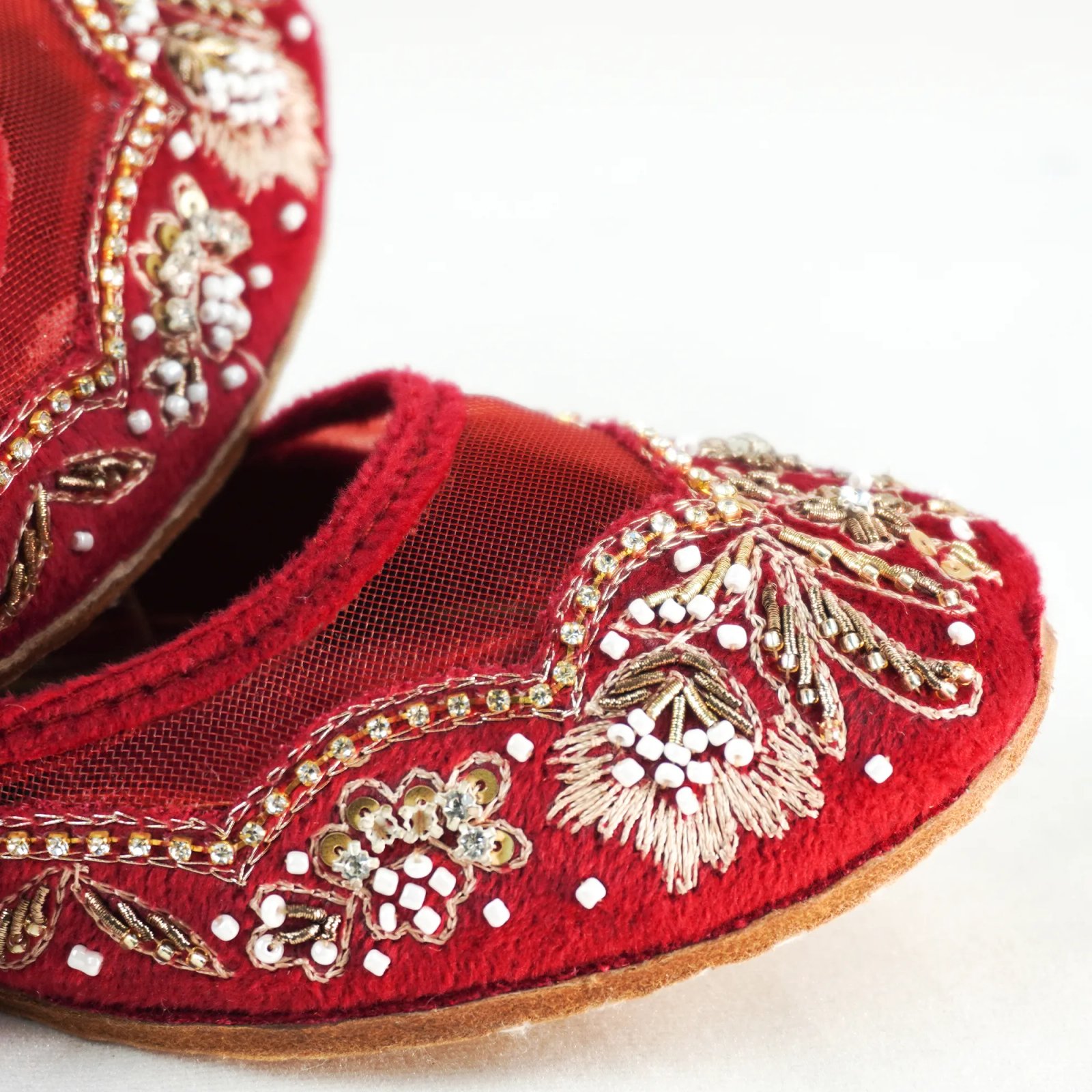 Red Velvet Khussa with Golden Embroidery