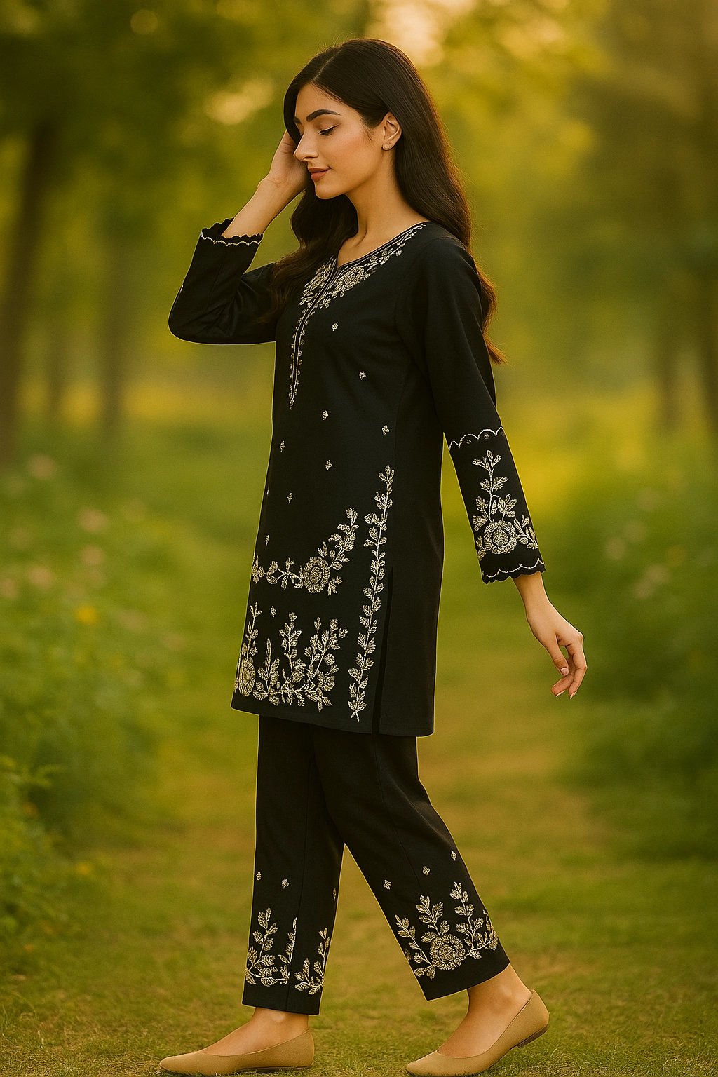 Midnight Elegance -2 Piece Embroidered Suit