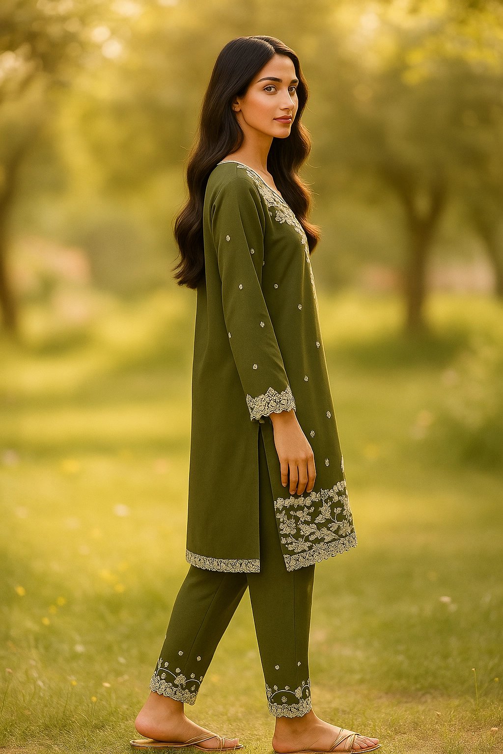 Olive Grace Embroidered 2-Piece