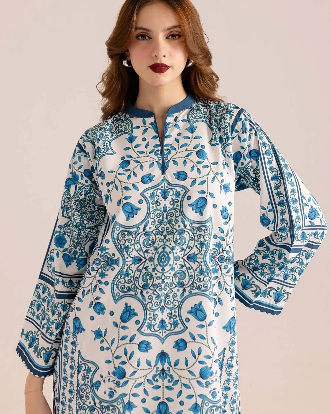 Co-Ord Set - White & Teal Blue Printed