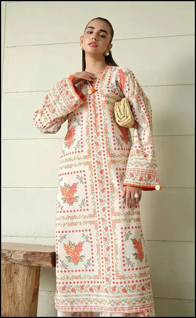 Co-Ord Set - Ivory & Coral Floral Printed