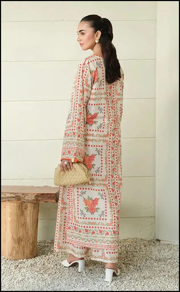 Co-Ord Set - Ivory & Coral Floral Printed