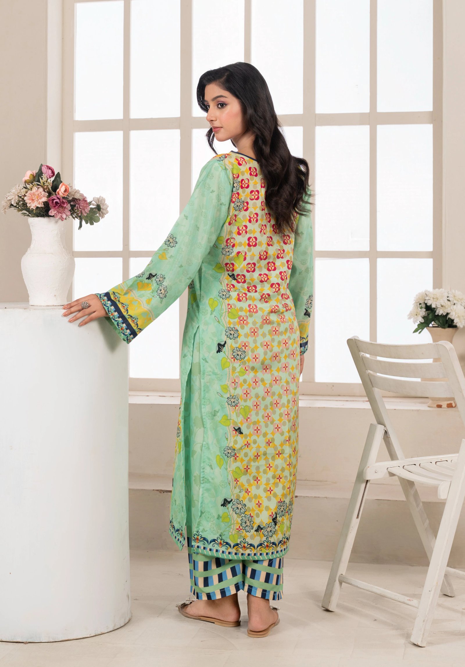 Co-Ord Set - Mint Green & Mustard Printed