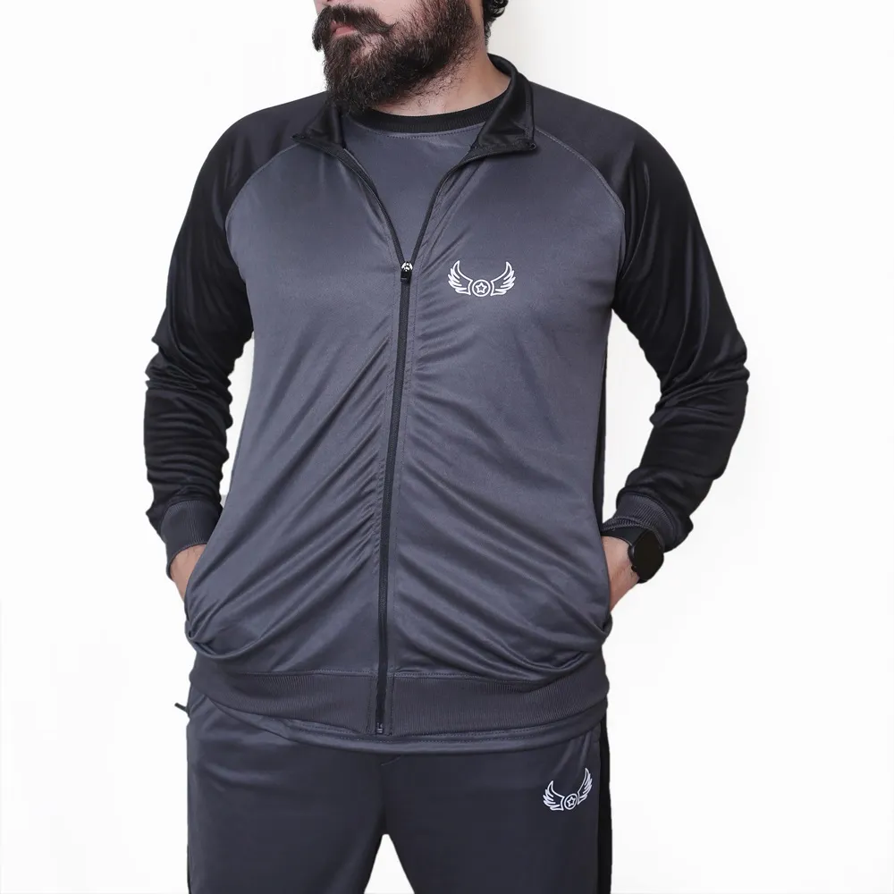 Grey Black Sports Tracksuits