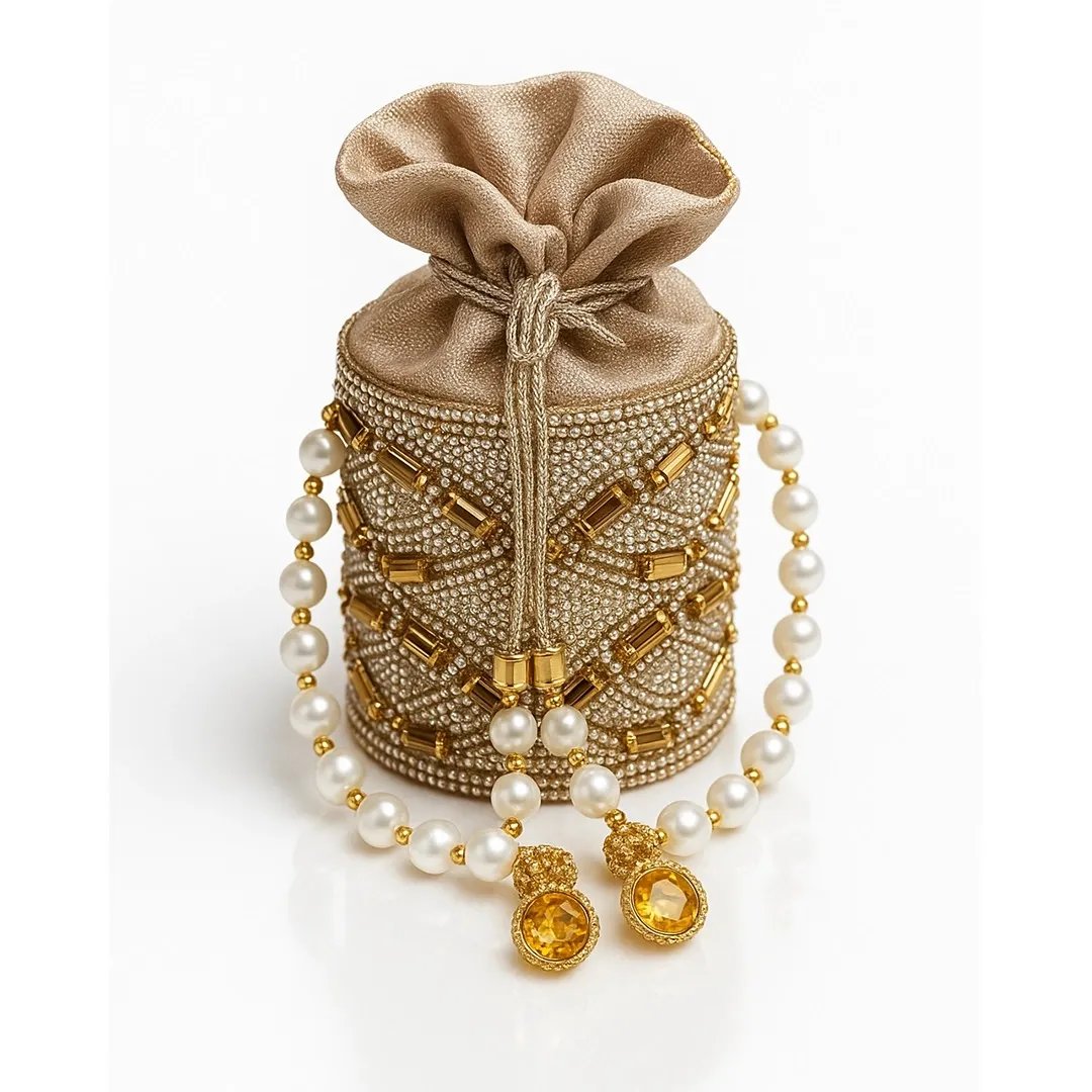 Golden Pearl Potli – Luxury Handcrafted Clutch