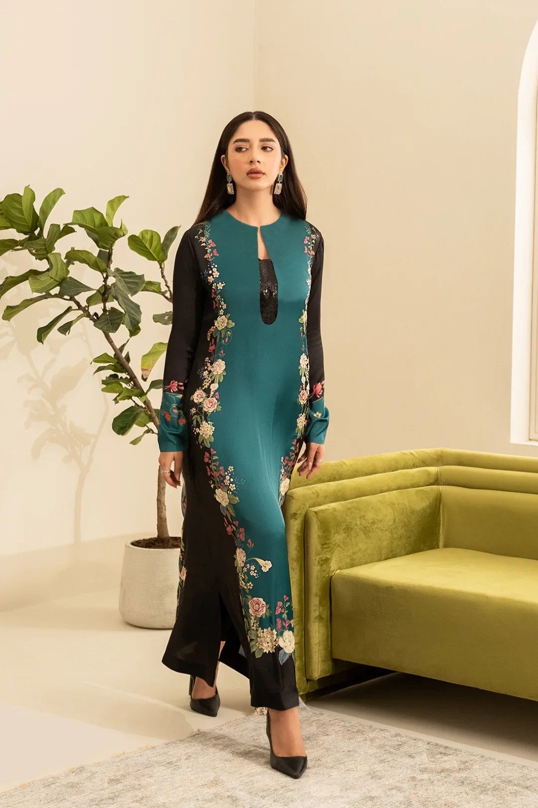 Co-Ord Set - Black & Green Floral